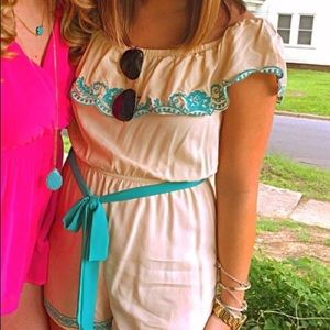 Peach and Teal OTS Romper